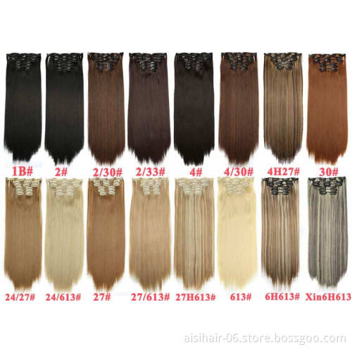Aisi Hair 24 inch Synthetic Clip in Hair Extension 16 Clips 6pcs/Set Silky Straight Hair Extensions Hairpiece For Women